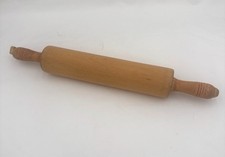 Vtg Wooden Rolling Pin Red Accents 17 Inches Hand-Carved Handles Country