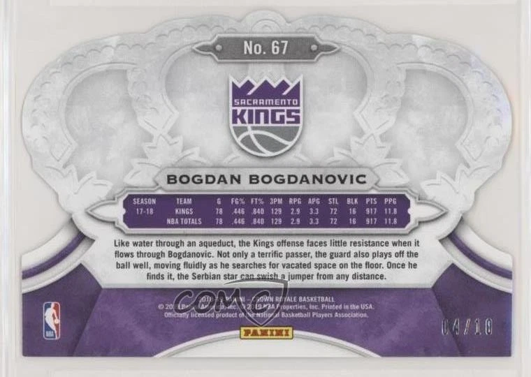 2018-19 Panini Crown Royale Gold Crystal /10 Bogdan Bogdanovic #67 - Image 2 of 2