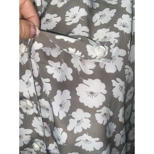 Orvis 90s VINTAGE RAYON Shift Shirt Dress Khaki Tan White Floral Pleated X-Large - Picture 10 of 11