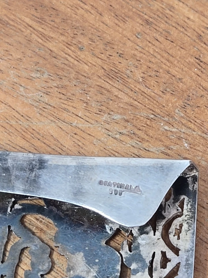 STERLING SILVER BELT BUCKLE Guatemala 925 HEAVY Mayan Style Figure 26 G - Image 3 of 4