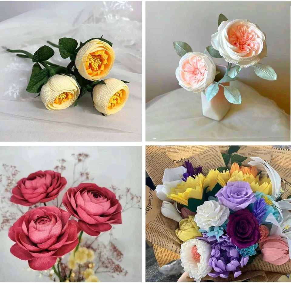 Crepe Paper Flower DIY Kits 65Pcs - 14 Rolls Crepe Paper Sheets Rolls Streamers - Image 4 of 4