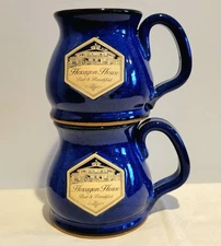 2 Sunset Hill Stoneware "Hexagon House" B&B Pentwater Mi Mugs in Cobalt Blue