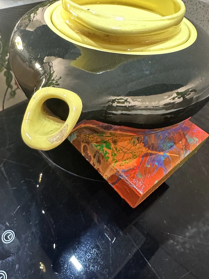 Art Deco V&B Villeroy Boch 1.3pt Biarritz Diamant Teapot Black Yellow  - Image 3 of 4