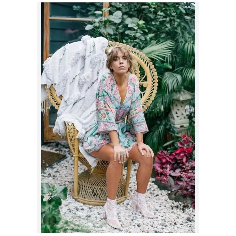 Spell & the Gypsy Lotus Kimono Romper Size L AU 12-14 Playsuit Peacock - image 2 of 4