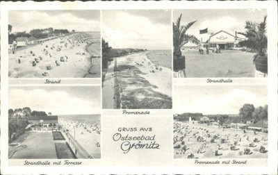Ostseebad Grömitz Mehransicht Postkarte - Strandpromenade Strandhalle 1963