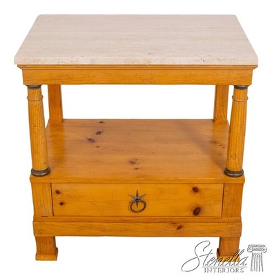 L69896: BAKER Milling Road Tavertine Top Pine Nightstand