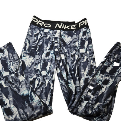NIKE Women's Pro Mid-rise Allover Print Dri-Fit Training Leggings Black Gray S