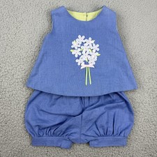 Plum Pudding Baby Girls 2 Piece Linen Floral Top Bloomer Set 6 Months USA