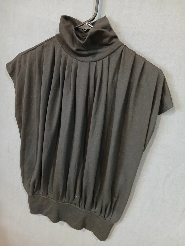 Necessary Objects Top 女式小号黑色复古高领打褶弹力美国 — 第 3/4 张图片