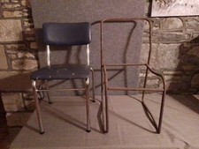 Retro Vintage Vinyl Tubular Metal Chairs Desk Seats Industrial Stacking Frame X2