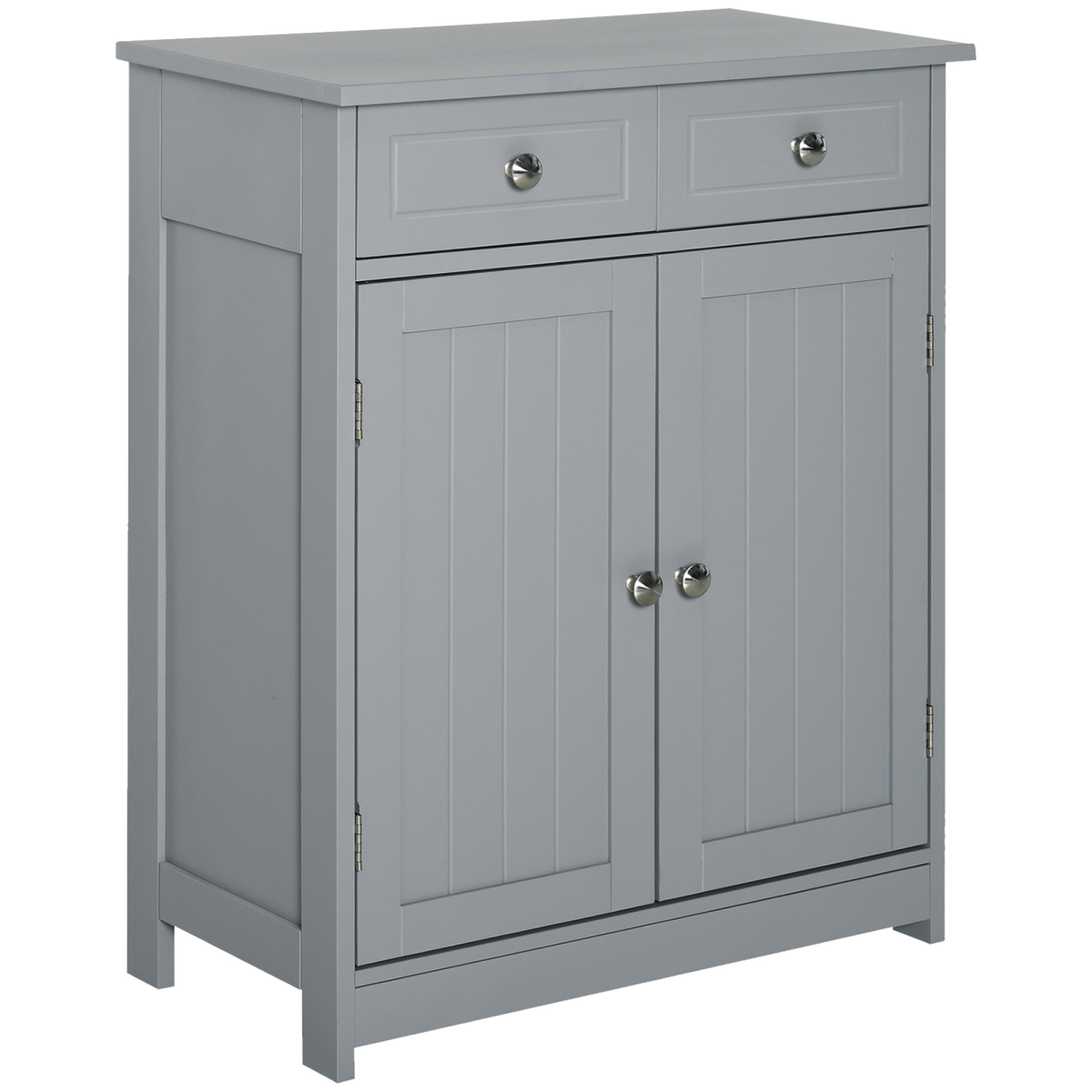 Kleankin Grey/White Bathroom Floor Storage Cabinet W/ 2 Drawers Door Cupboard - Image 2