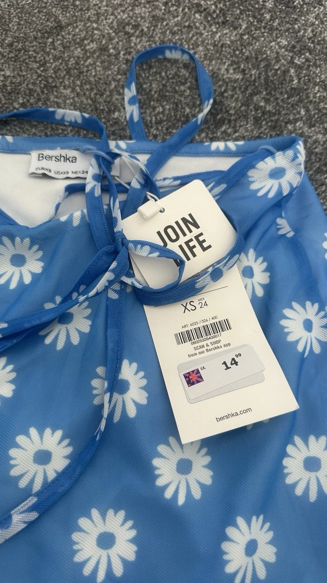 Minifalda Bershka para mujer azul claro blanco margarita talla extra pequeña XS NUEVA CON ETIQUETAS