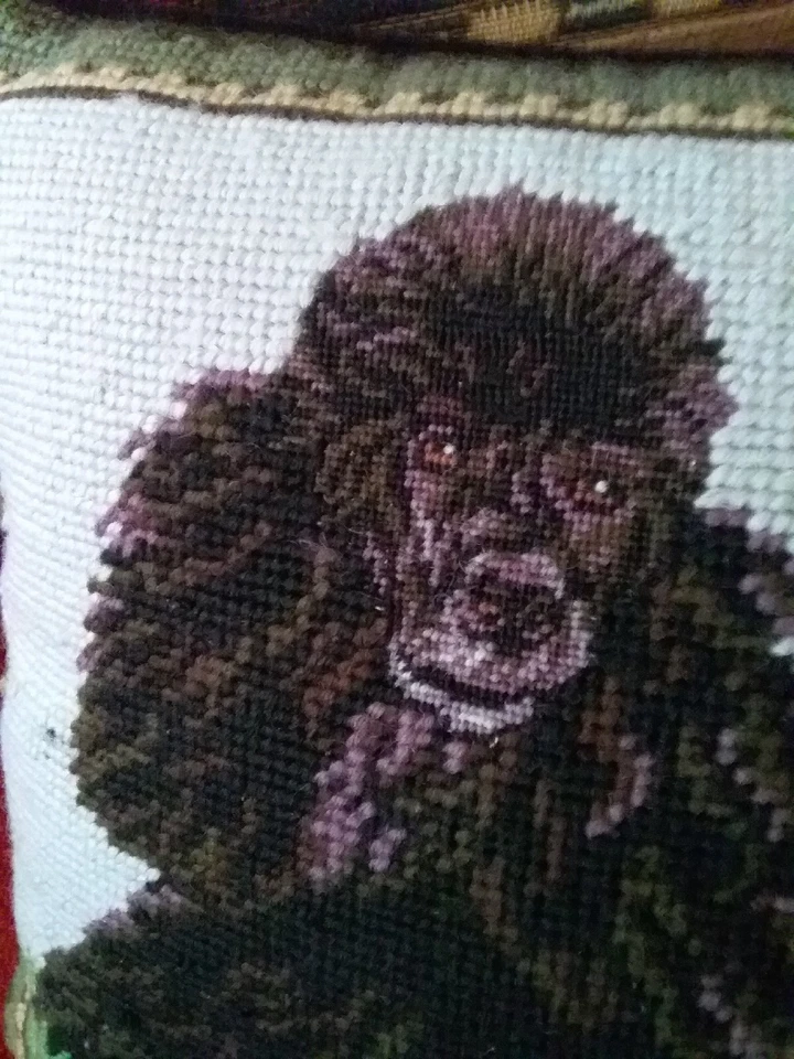 Needlepoint Pillow Black Poodle DOG Velvet Zipper Back Excellent Condition - Image 2 of 3