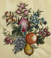 Preworked FRUITS Needlepoint Canvas Petit Point Grape Pear Berry 9.75x10.75 5010