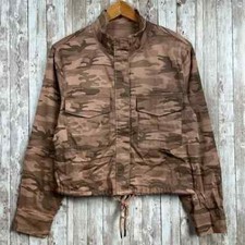 Sanctuary sz Small Armstrong Cropped Utility Jacket Camo Brown Women's Full Zip