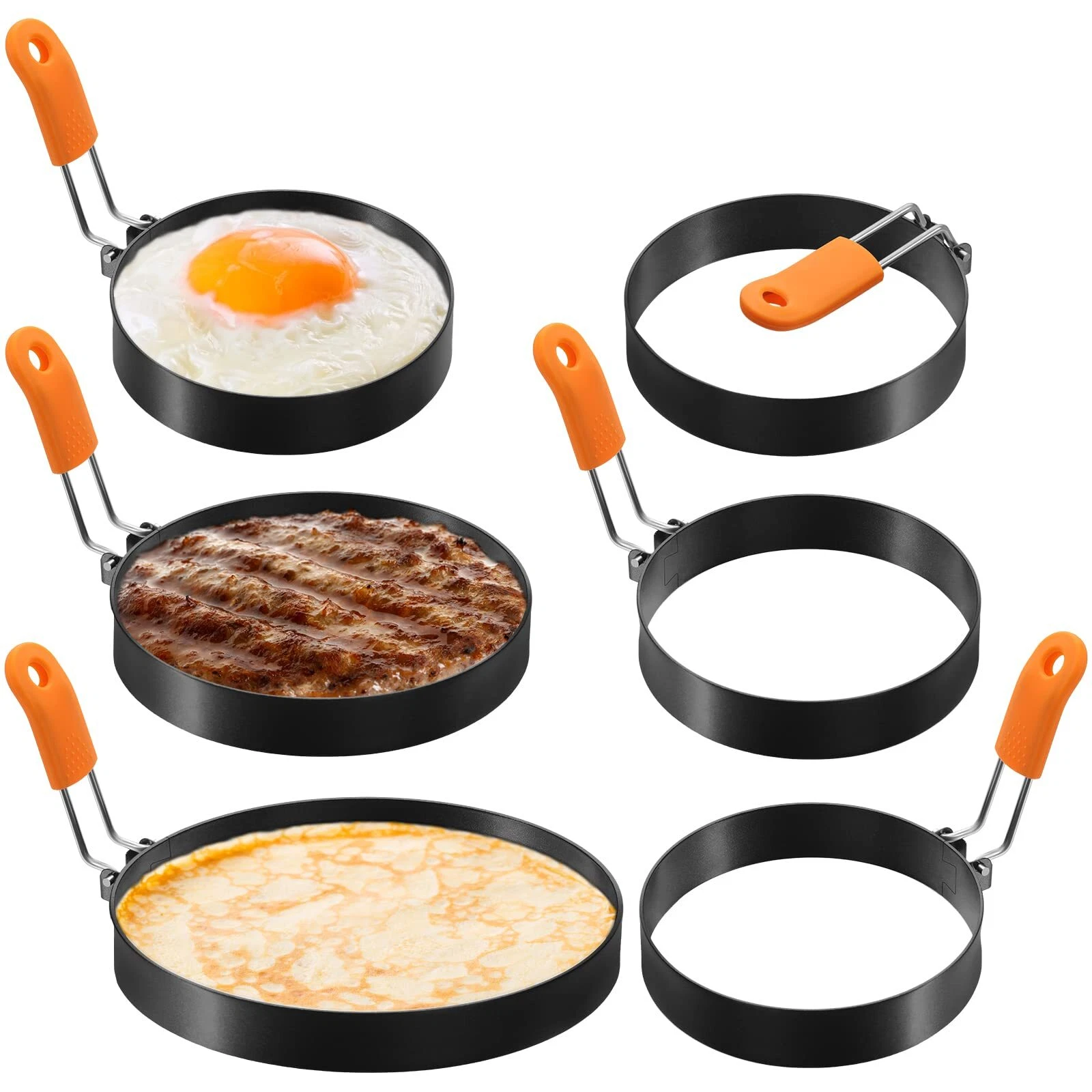 6 Pack Stainless Steel Non-Stick Round Omelet Pancake Egg Rings for Cooking