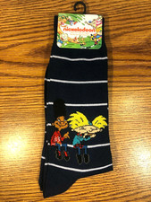 Nickelodeon Mens Novelty Crew Socks HEY ARNOLD Size 6-12 Navy Blue TV 90'S RARE