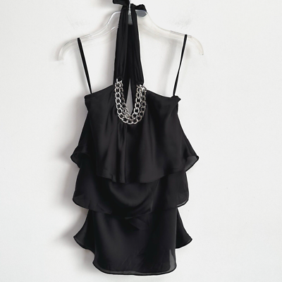 #ad #ad White House Black Market WHBM Tiered Halter Top 4 Black Chain Link Neckline NEW $15.00