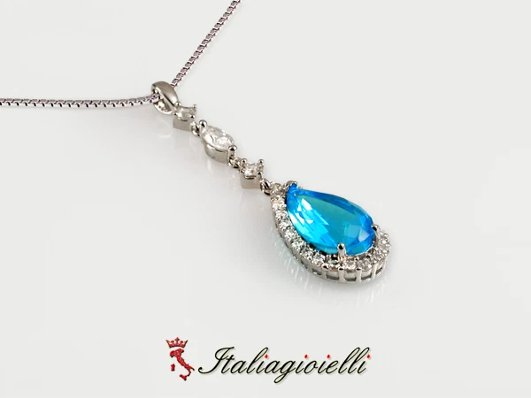 Regale Collana Goccia Brillante con Topazio in Argento 925 Rodiato Oro Bianco - Immagine 4 di 4