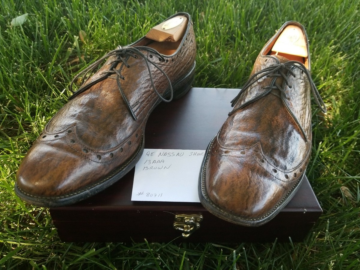 Allen Edmonds Nassau Sharkskin Mens 14 AAA Brown Leather Oxford Dress VTG Allen Edmonds Nassau Brown Sharkskin Mens Wingtip  main image 2
