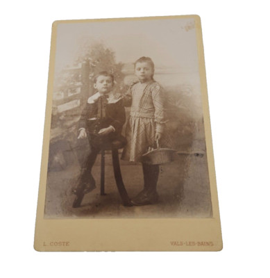 ALTES FOTO PAAR KINDER L.COSTE VALS LES BATHS 16,50 X 11 CM