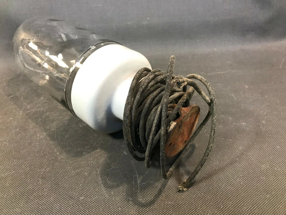 Vintage Factory Decor Porcelain Workshop Lamp With Glass Globe - Image 2 of 4