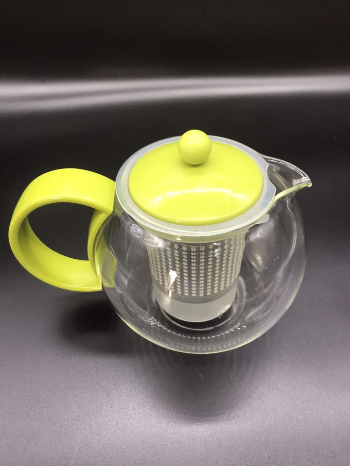 Bodum Teapot Tea Infuser Assam Clear Glass Green Handle & Lid Plastic Filter - Image 2 of 4