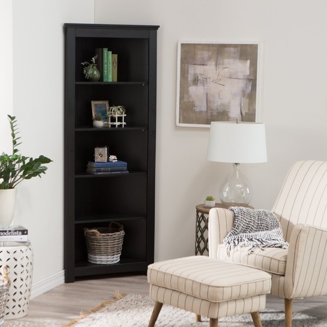 Black Corner Bookshelf Home Living Room Bedroom Office Decor Bookcase Furniture