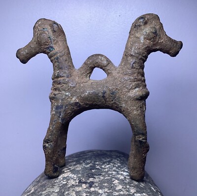 Ancient Luristan Bronze Pendant DoubleHead Horse from Estate of Dina Recanati #2