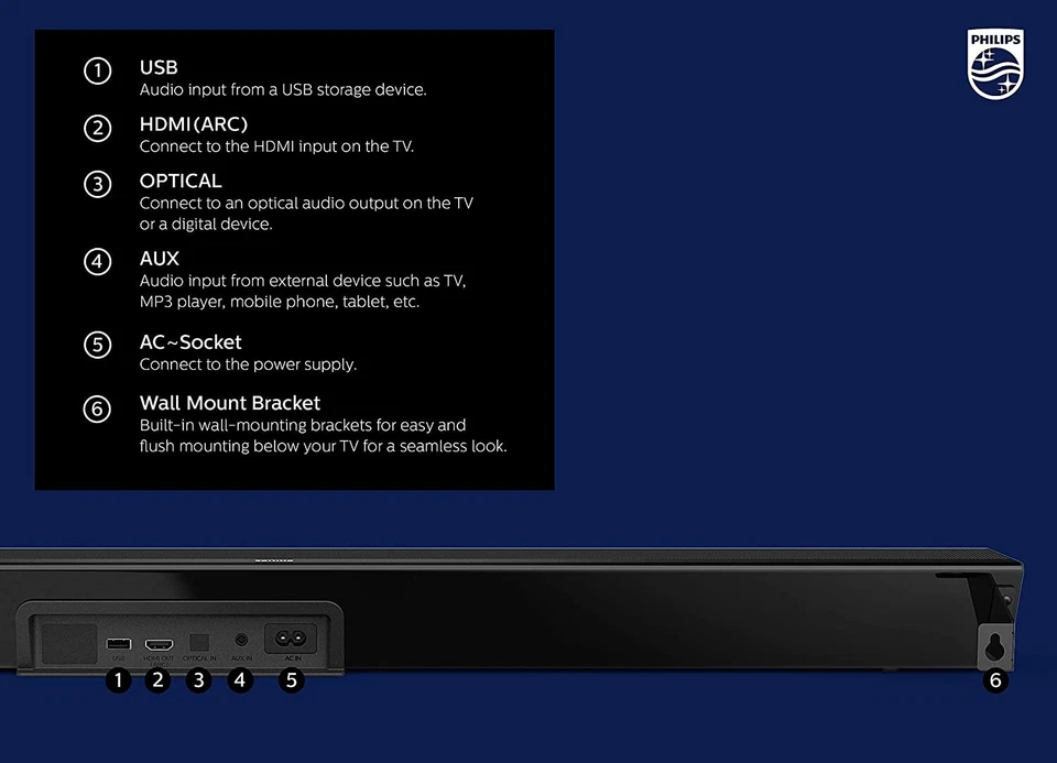 Altavoz barra de sonido PHILIPS Audio Performance con subwoofer inalámbrico - TAB7305 Foto 3 de 4