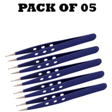 Forgica Professional Stainless Steel Plain Coated Hole Design Tweezers