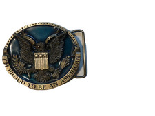 Vintage Proud To Be American Belt Buckle Embossed Eagle USA Shield Bergamot 1981