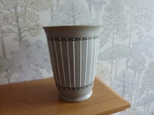 Vintage Bourne Denby Stoneware Grey Vase White Spots & Stripes VGC