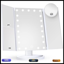HUONUL SM241D-DL 2X/3X/10X Trifold Magnifying Vanity Mirror with Light