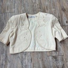 Vintage Beaded Pearl Bolero Cropped Jacket Ivory Small 80s Destinee Unique Artsy