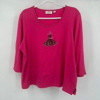 Quacker Factory Women Rhinestone Top Size XL Whimsical Bright Embellished Cotton