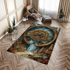 Fantasy Forest Clock Waterfall Area Rug | Surreal Nature Decor
