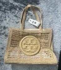 Tory Burch Ella Hand Crochet Straw Small Raff...