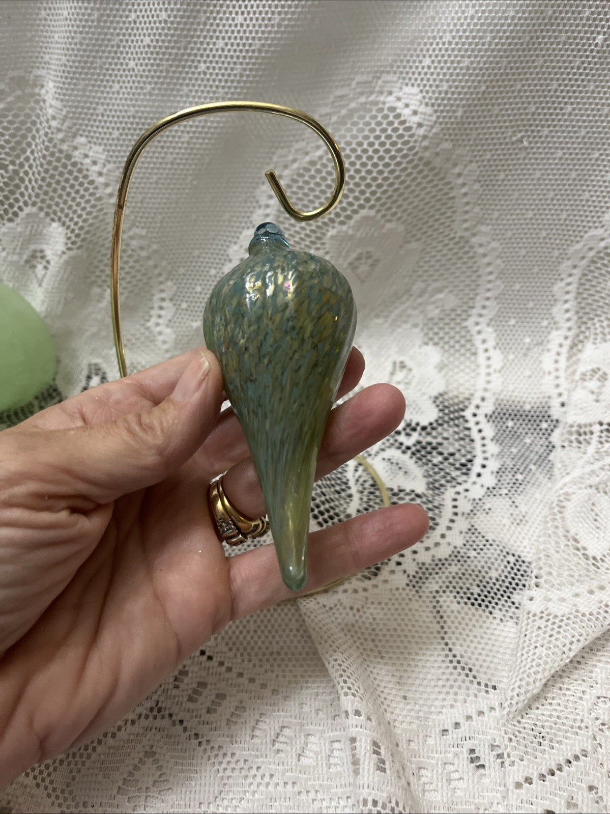 Hand Blown Glass Orb Witch Ball Sun Catcher Ornament  Poland Iron Art Blue Lot 2
