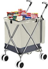 Folding Grocery Shopping Cart with 360  Double Front Swivel Wheels Waterproof