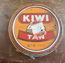 Vintage Kiwi Tan Wax Shoe Polish Tin 1 1/8 Oz