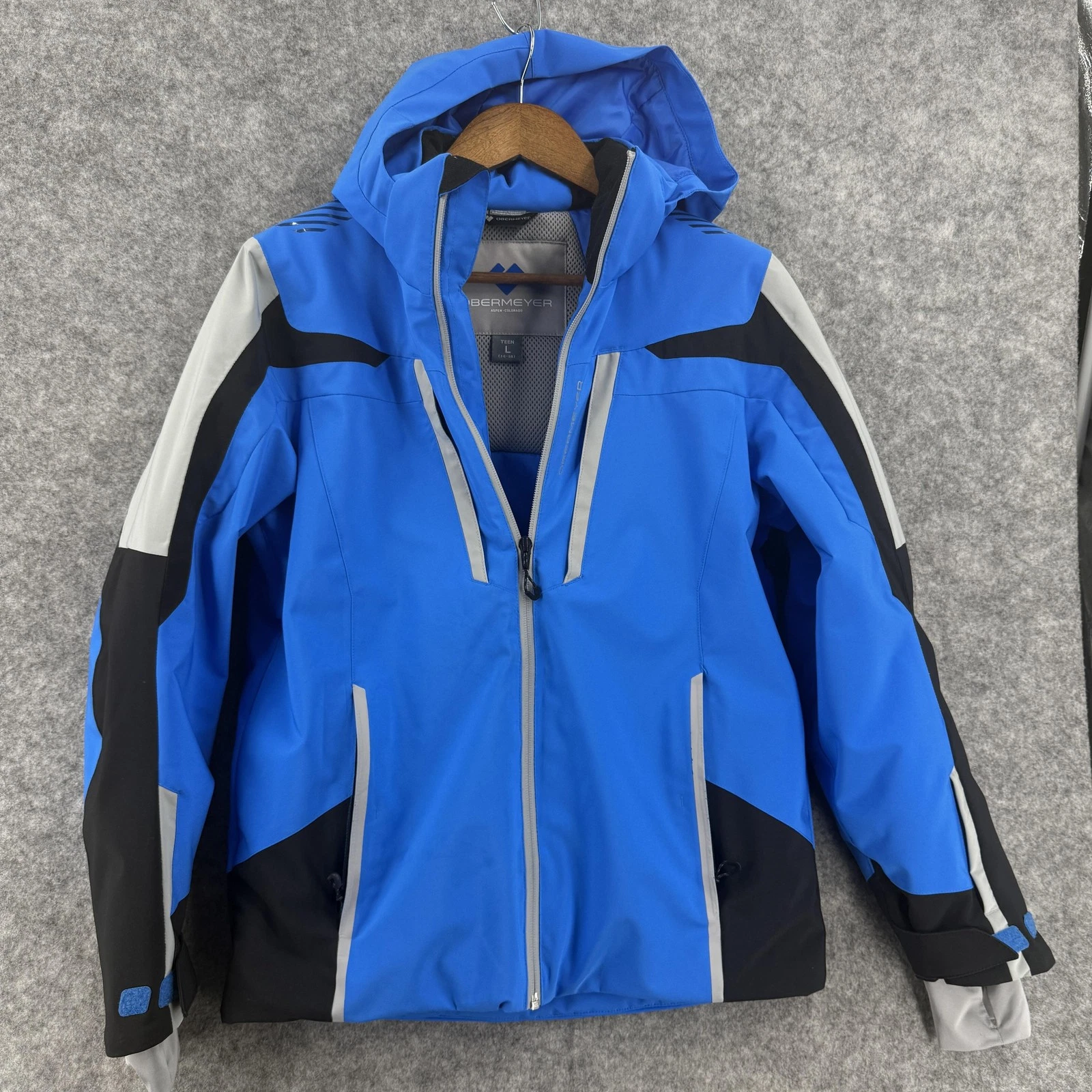 Obermeyer Jacket Youth Large 14-16 Blue Hooded Ski Snow Insulated Winter