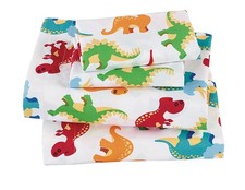 Sheet Set for Kids/Teens Dinosaur Jurassic White Orange Blue Red Green Yellow...
