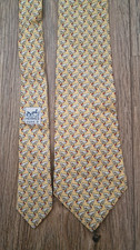 HERMES Krawatte 5180 IA Paris Vintage 100% Seide Gelb Gold Hahn Hähne und Körner