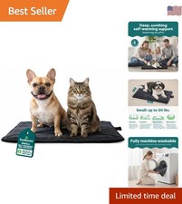 Luxury Self-Warming Pet Bed - Lightweight  Portable Black Faux Fur Mat, 22"x17"