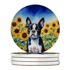 Carolines Treasures DAC6036RCS4 4 x 4 in. Boston Terrier in Sunflowers Sandst...