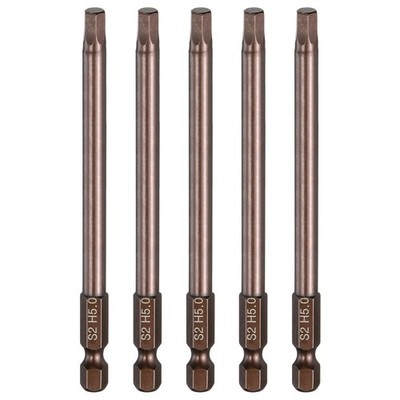 5pcs Flat Hex Screwdriver Bit H5.0 Magnetic Tip 1/4'' Shank 4'' Long Copper Tone