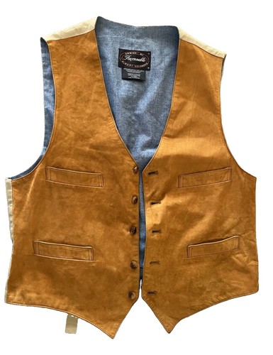 Vintage Faconnable Albert Goldberg Nubuck Leather & Denim Vest