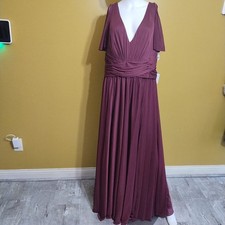 NWT David's Bridal Short Sheer Bell Sleeve Drape Waist A Line Formal Dress Sz 20