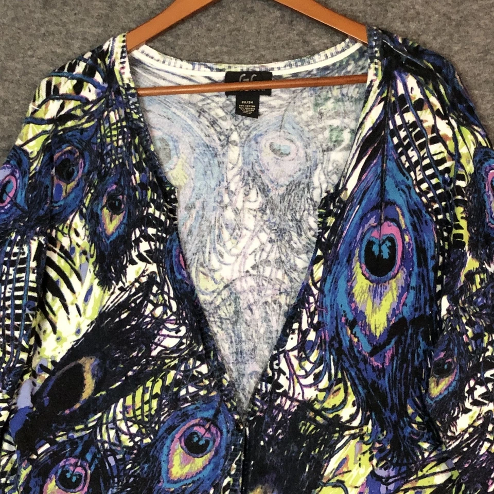 Кардиган Lane Bryant свитер женский 22/24 павлинье перо печать на пуговицах плюс S - Изображение 2 из 4